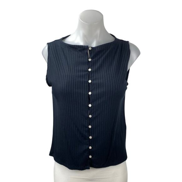Abercrombie & Fitch Women's Black Sleeveless Ribbed Button Down Tank Top Size M - Picture 1 of 5